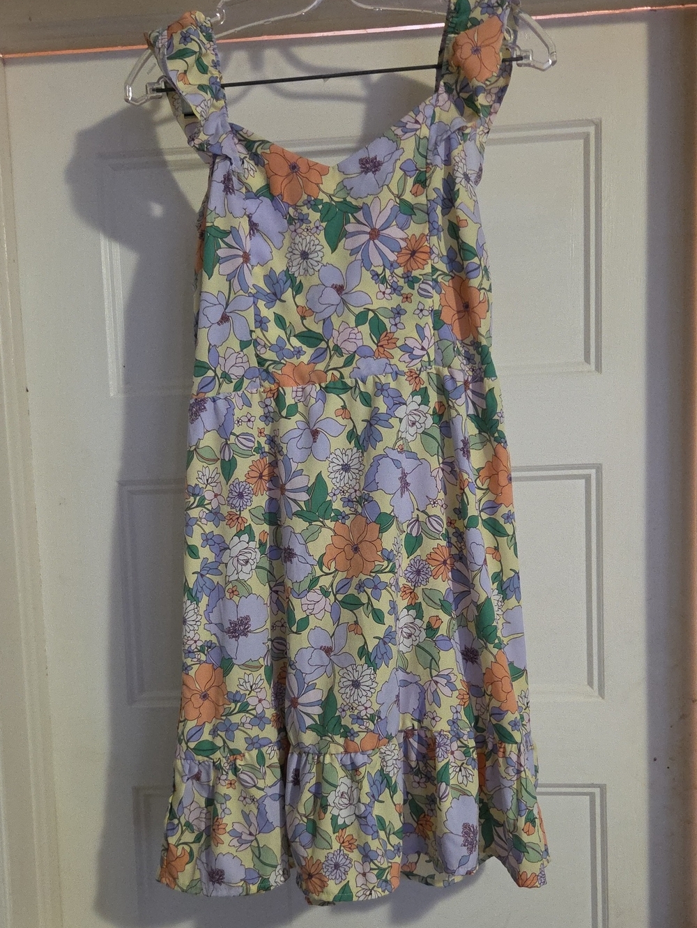 Floral Ruffle Hem Womens ' Sundress - Yellow, Lavender & Orange